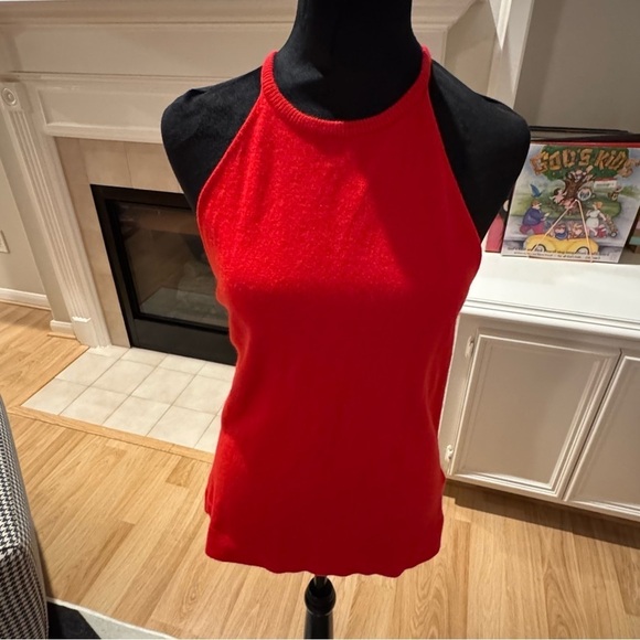 LOEWE Vintage 100% Cashmere Red Tie Waist Sweater Vest Tank Top Size Small - Picture 6 of 8